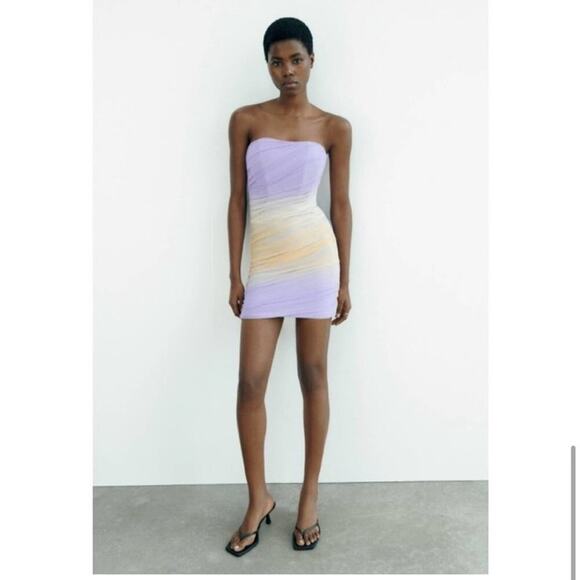 Zara STRAPLESS TULLE DRESS Size Extra Large XL - Picture 7 of 16